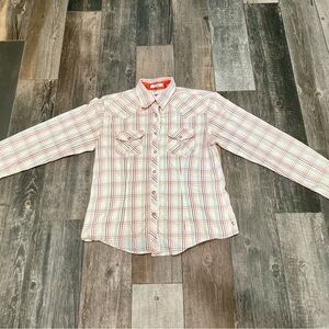 Cruel Girl plaid western Rodeo snap shirt size medium Lace Trim